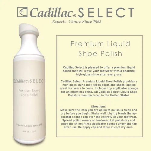 Vista 2 de Cadillac Select Neutral Liquid Shoe Polish Restaura el brillo a las bolsas de botas de cuero y más Parte superior de esponja aplicadora