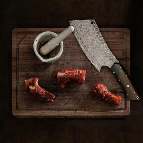 Vista 5 de Cuchillo de acero de Damasco hecho a mano de 12 pulgadas Chopper Edc - Cuchilla con funda - Mppn-8667