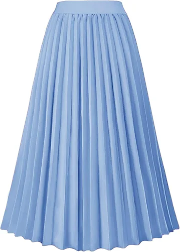 Vista 13 de GOLDSTITCH Falda Plisada de Cintura Alta para Mujer Línea A Falda Midi Acampanada Negro
