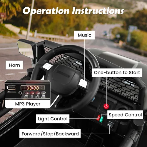 Vista 2 de Costzon Vehículo de camión con batería de 12 V con control remoto, suspensión de resorte, faros, música, bocina, MP3, puerto USB y auxiliar, regalo