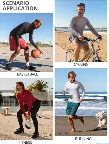 Vista 5 de Runhit Camisas de compresión para hombre de manga larga fresca y seca atlética, camisetas de entrenamiento para pesca y sol, mallas térmicas