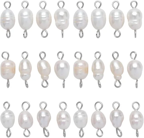 Vista 7 de SUNNYCLUE 1 Caja 30 Piezas Cuentas de Perlas Naturales de Agua Dulce Enlaces Conectores de Doble Bucle Perlas Barrocas Cuentas Redondas Conector