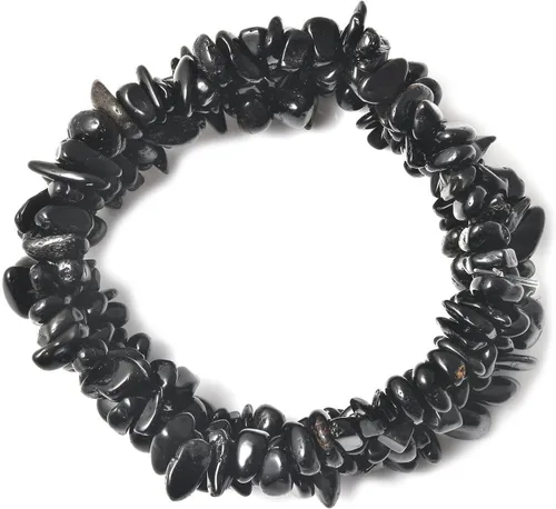 Vista 6 de SHOP LC DELIVERING JOY Pulsera de chips de turmalina negra para mujer, joyería elástica, regalos de cumpleaños, Gema, Turmalina