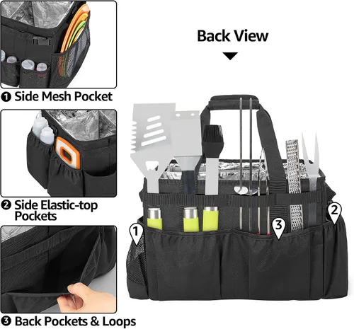 Vista 4 de HODRANT Organizador grande para utensilios de parrilla con soporte para toallas de papel, organizador de bolsa de picnic al aire libre