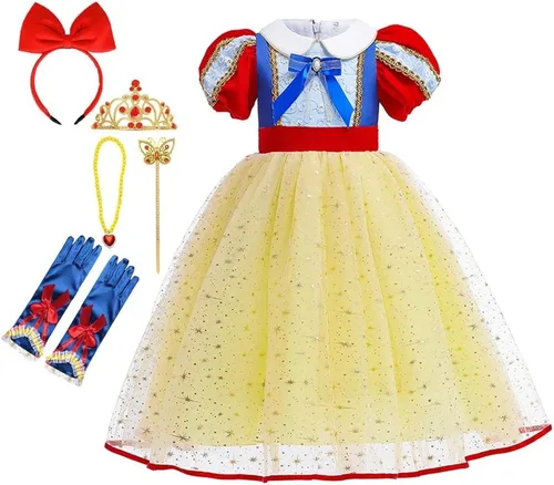 Vista 41 de HIHCBF Disfraz de princesa blanca como la nieve para niñas, cumpleaños, Navidad, Halloween, carnaval (con accesorios)