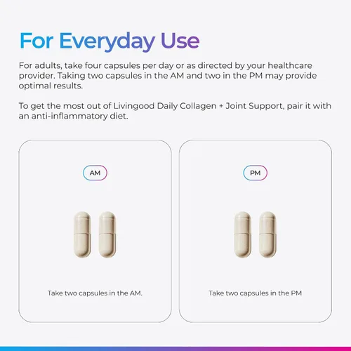 Vista 5 de Livingood Daily Colágeno + apoyo articular, péptidos de colágeno múltiple alimentado con pasto I III V X con ácido hialurónico, suplemento de apoyo