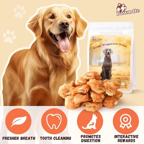 Vista 4 de Pawmate Dog Treats - Rebanadas de plátano envueltas en pollo con 1% de taurina, aperitivos de entrenamiento saludables ricos en fibra natural