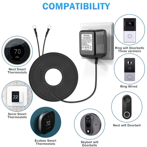 Vista 5 de Adaptador de alimentación para timbre, transformador de 24V compatible con Ring Doorbell, video timbre, Nest, Ecobee, Sensi y termostatos Honeywell