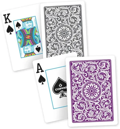 Vista 4 de Copag 1546 Diseño 100% Plástico Cartas de Juego, Tamaño Póker (Estándar) Índice Jumbo Color Púrpura/Gris (1 Juego)