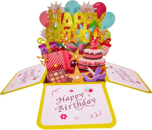 Vista 10 de Tarjetas de cumpleaños 3D desplegables, reproducción automática 3D de colores cambiables, música ligera, tarjetas de pastel de cumpleaños emergentes