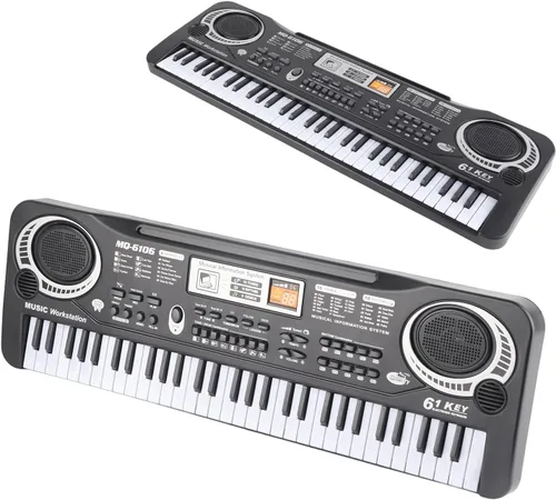 Vista 6 de Piano de teclado electrónico, piano digital eléctrico portátil de 61 teclas con micrófono, cable USB, cargador de enchufe de EE. UU., teclado