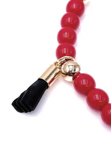 Vista 7 de Pulsera de cuentas de cristal rojo de San Benito con azabache auténtico y azul con protección contra el mal de ojo, M, Vidrio