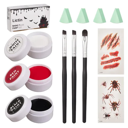 Vista 9 de Lictin Special Effects SFX Zombie Maquillaje Kit 18PCS Negro Blanco Rojo