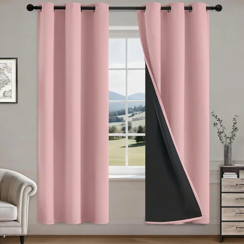 Vista 67 de COSVIYA Cortinas opacas 100% beige Biscotti para dormitorio, juego de 2 paneles de 63 pulgadas de largo, bloqueo de luz completa, aislamiento