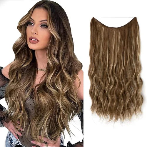 Vista 15 de SARLA Extensión de Cabello con Alambre Invisible con 3 Clips Pieza de Cabello Sintética Corta de Ondas de Playa Diadema Transparente Ajustable