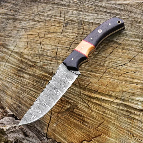 Vista 8 de Cuchillo de acero de Damasco hecho a mano para caza, cuchillo de hoja fija para camping, supervivencia y actividades al aire libre, 10 pulgadas