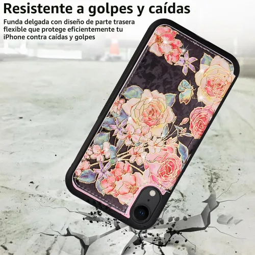 Vista 5 de UEEBAI Funda tipo cartera para iPhone 13 con tarjeteros, piel sintética, diseño floral, función atril, bloqueo RFID, doble cierre magnético, funda