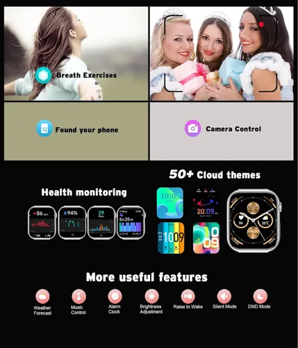 Vista 9 de Advanced Health Fitness - Reloj inteligente con Bluetooth, pantalla táctil HD de 1.97 pulgadas, control del estrés del sueño, frecuencia cardíaca