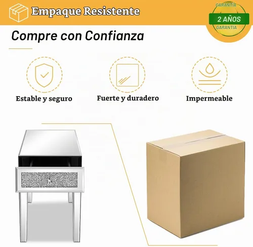 Vista 5 de VINGLI Mesa auxiliar estrecha con espejo, pequeña mesa auxiliar para sofá/sofá/cama con almacenamiento, mesita de noche de cristal delgada