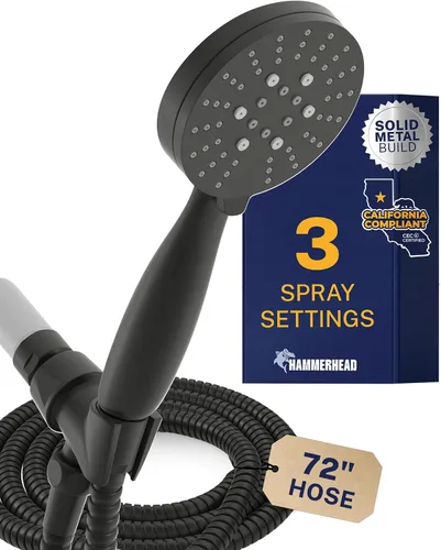 Vista 10 de HammerHead Showers Solid Metal 3-Spray Handheld Shower Head with Long Hose and Holder, High Pressure, Wide/Massage/Mist Sprays, Brushed Nickel, 1.75