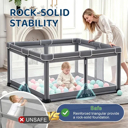 Vista 4 de Corralito plegable para bebé de 50 x 50 con alfombra, corral Gris oscuro