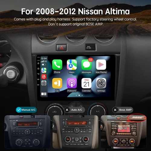 Vista 2 de 9 pulgadas Apple Car Play Radio XC003 Arnés para Nissan Altima 2008-2012, Android 13 6G 128G pantalla táctil estéreo de coche con Android
