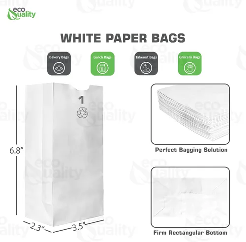 Vista 3 de EcoQuality - Bolsas de almuerzo de papel blanco de 1 libra, capacidad de 1 libra, bolsas de papel blanco kraft, bolsas de panadería, bolsas