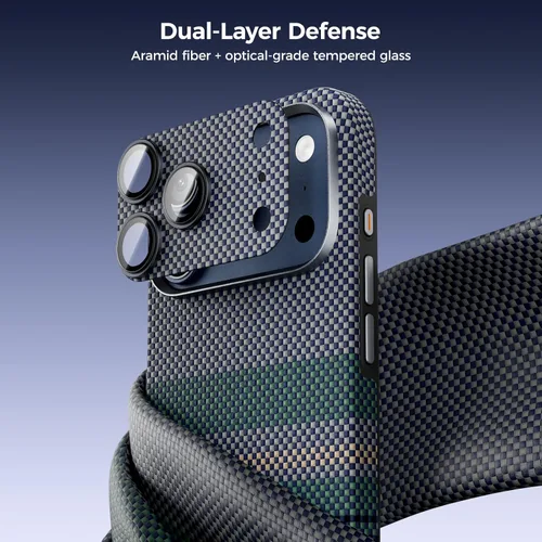 Vista 2 de BENKS ArmorWarrior - Protector de lente de cámara para iPhone 17 Pro, vidrio templado recubierto de AR con fibra de aramida, resistente a