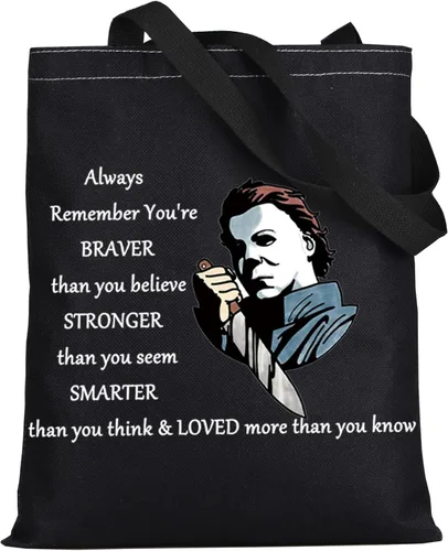 Vista 8 de LEVLO Michael Myers Bolsa de maquillaje cosmética para fanáticos de la película de terror, regalo You'Re Braver Stronger Smarter Than You Think