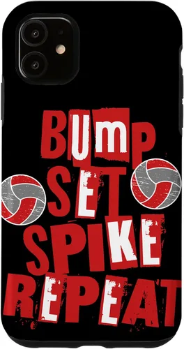 Vista 5 de iPhone 15 Parents Girls Volleyball Bump Set Spike Repeat Red & White Case