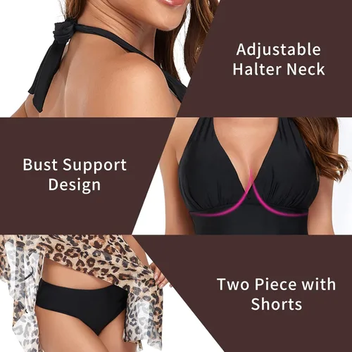 Vista 4 de Trajes de baño tankini para mujer, trajes de baño de 2 piezas con control de abdomen para mujer