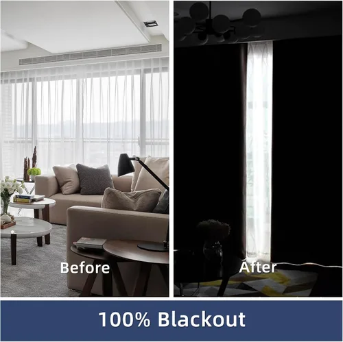 Vista 2 de Cortinas opacas 100% de lino negro para dormitorio, cortinas opacas para sala de estar, cortinas de oscurecimiento de habitación de doble capa