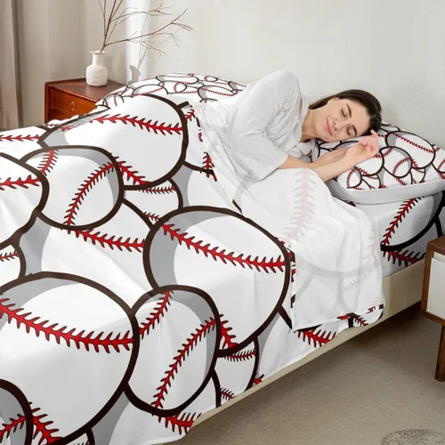 Vista 2 de Castle Fairy Juego de sábanas de béisbol tamaño twin, béisbol 3D para niños y jóvenes juego deportivo de pelota, juego de decoración de ropa de cama