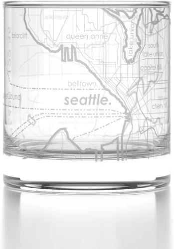 Vista 78 de Well Told Vaso de rocas grabado con mapa de Akron, Ohio, cristalería estilo antiguo (325ml, transparente) Vaso de bourbon grabado, regalos