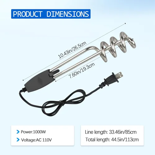 Vista 2 de Paquete de 2 calentadores de agua eléctricos de inmersión portátiles de 1000 W 110 V para camping, piscina inflable, bañera, calentador de cubo
