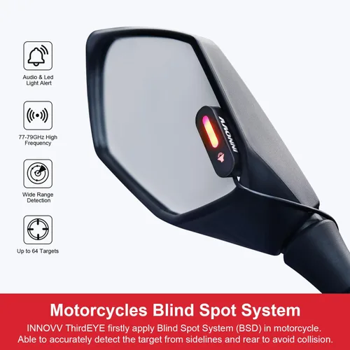 Vista 2 de INNOVV ThirdEYE - Sistema de punto ciego para motocicleta con alerta de voz e indicadores, sistema de asistente de moto impermeable, detecta