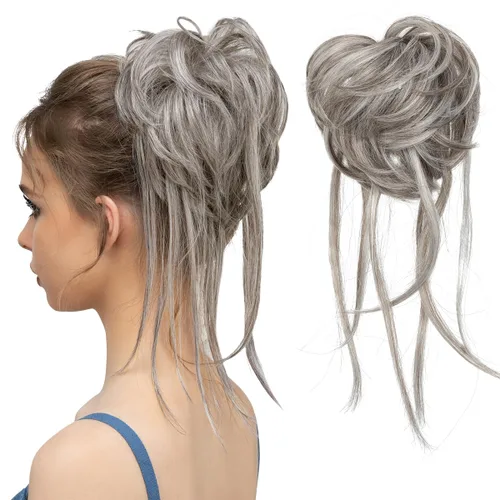 Vista 35 de Extensiones de cabello rizado con cola de caballo, cabello sintético con coleta recta, coleteros para mujer, rubio ceniza/rubio playa