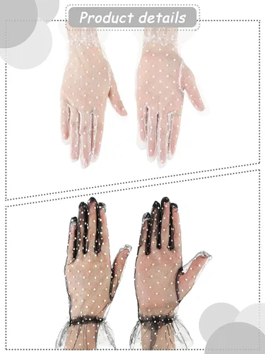 Vista 4 de 2 pares de guantes de encaje para mujer, elegantes guantes cortos para boda, fiesta, té, fiesta, vestido de fiesta, guantes transparentes de malla