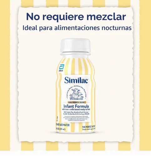 Vista 7 de Similac Mezcla prebiótica doble, fórmula para bebés con hierro, lista para alimentar, 0-12 meses, botella de 8 onzas líquidas, paquete de 24