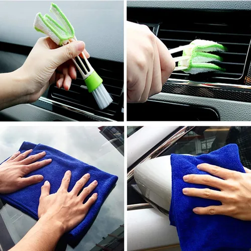 Vista 6 de Guante de microfibra 2 en 1 para lavado de autos con mango largo de aleación de aluminio de 45", kit de limpieza de coche de chenilla con cepillo