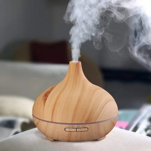 Vista 6 de Difusor de aceite esencial aromático, 16.9 fl oz de grano de madera, humidificador ultrasónico silencioso de niebla fría con luces LED de color que