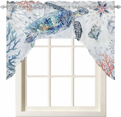 Vista 17 de Cortinas de cocina con cenefa de pulpo costero, con bolsillo para barra, paneles de cortina para dormitorio, sala de estar, baño, cafetería