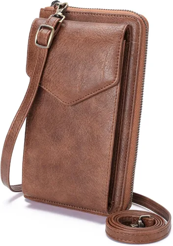 Vista 13 de SENDEFN Bolso cruzado pequeño para teléfono celular para mujer, de cuero, con múltiples ranuras para tarjetas A01-negro