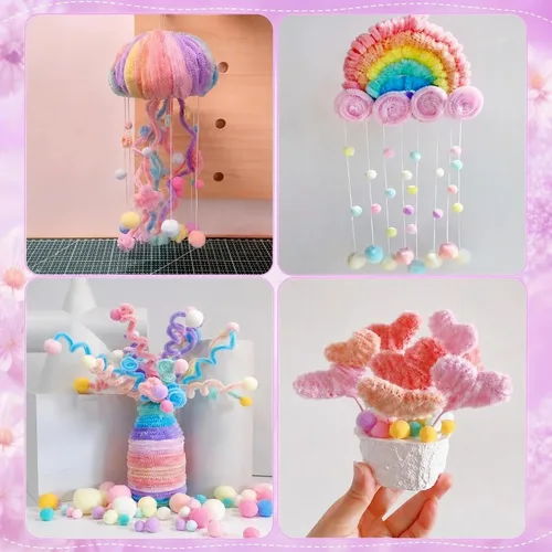 Vista 9 de 600 limpiadores de pipas pastel a granel con pompones para Suministros para manualidades de macaron