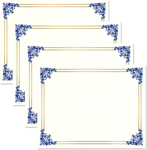 Vista 2 de Papeles de certificado de pergamino azul imperio, dorado y blanco - Paquete de 25, compatible con impresoras láser y de inyección de tinta
