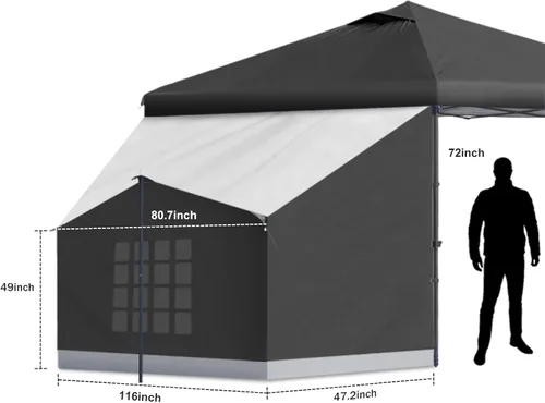 Vista 3 de KAMPKEEPER Side Tent,1/2 Person Camping Tent for 10' x 10' Pop Up Canopy, Easy Set Up Gazebo,Compatible with 10' Wide Canopy Tent(Canopy Not