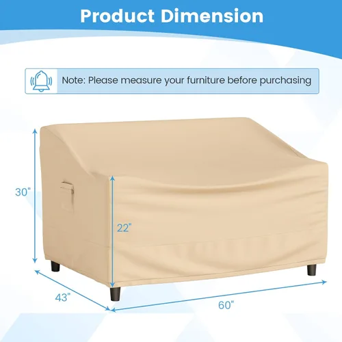 Vista 9 de GOFLAME Funda para sofá de patio de 2 plazas, funda resistente para sofá de exteriores, con rejillas de ventilación, asa y hebilla, resistente al