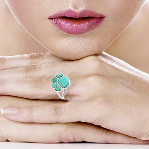 Vista 2 de Anillo de plata de ley 925 con diseño de pata de perro con turquesa auténtica (color seleccionado), Metal, Turquesa