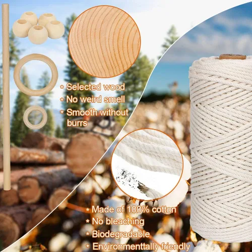 Vista 4 de UHAPEER Kits de macramé para adultos principiantes con 656 pies de cordón de algodón de macramé de 0.118 in, kit de colgador de plantas de macramé