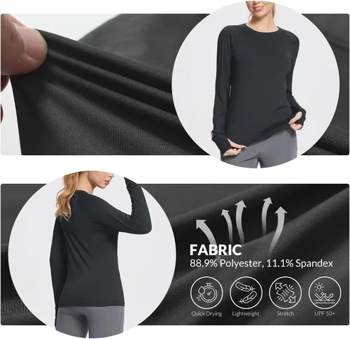 Vista 4 de BALEAF Women's Long Sleeve Running Shirts Workout Tops Athletic Active Quick Dry Soft Lightweight